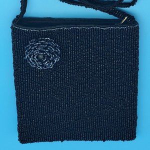 Crossover Bag Beaded Vintage Shoulder Black Evening Classy Beaded Glass Flower